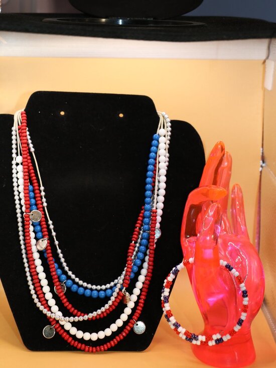 Source Unknown Jewelry - Multistrand Patriotic Necklace and Wired Adjustable Wrap Bracelet